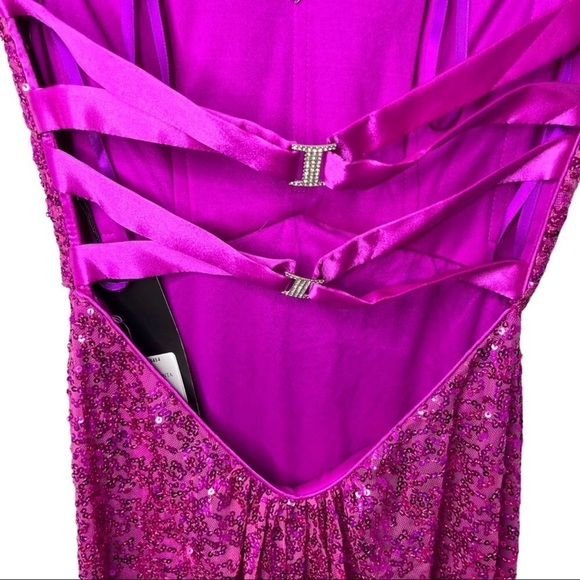 La Femme Strapless Sequin Gown Magenta Pink Cross Back Size 2 Prom Wedding Prom - Picture 8 of 13